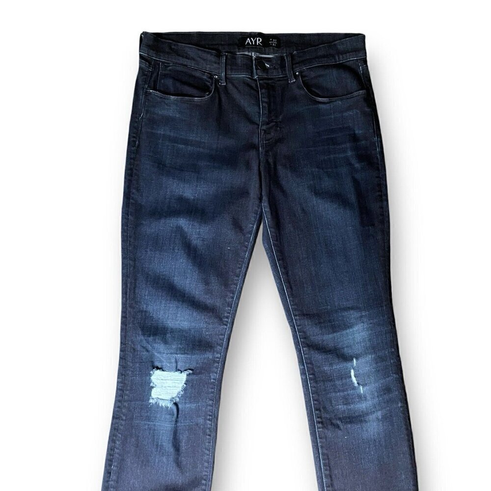 Ayr Womens Skinny Jeans Sz 30X30 Blue Dark Wash Ankle Stretch Denim Distressed - Picture 3 of 7